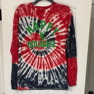 Simply Southern Red and Black Tie-Dye Holiday Shirt size Medium